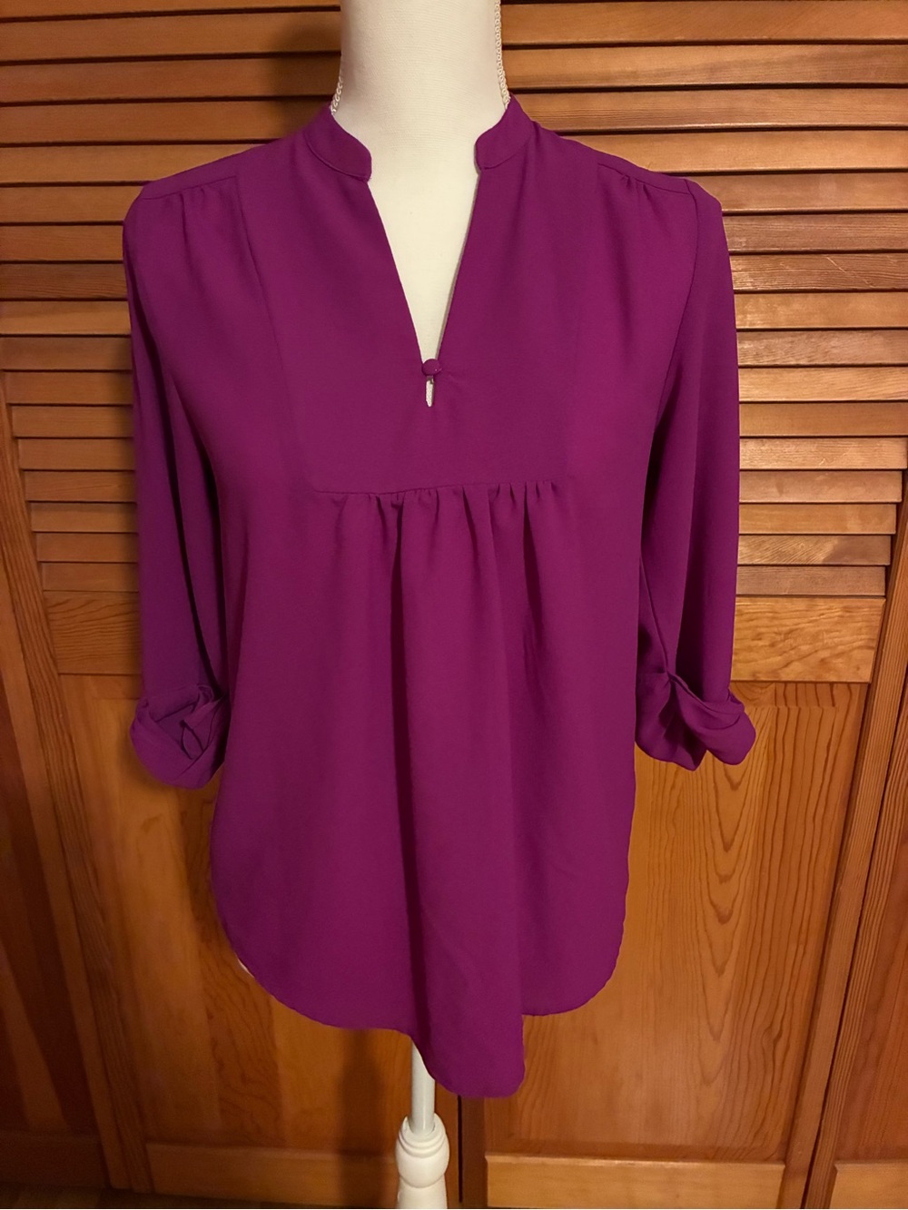 Brixon Ivy Plum Split-Neck Roll-Sleeve Blouse